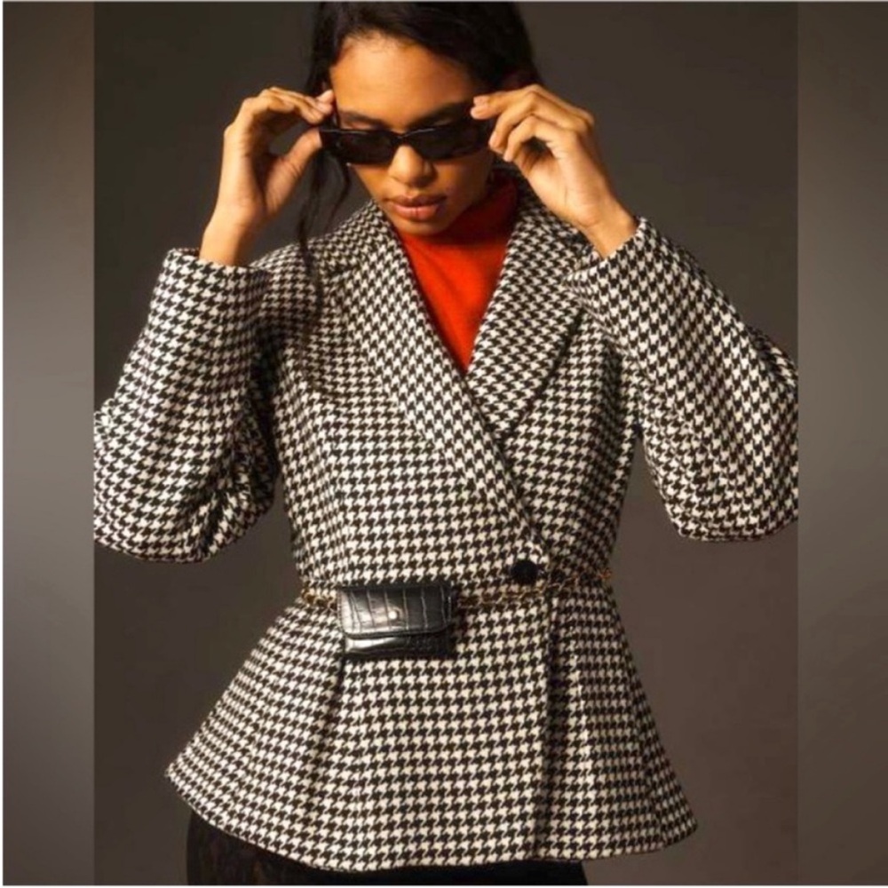 Anthropology Maeve Houndstooth Peplum Jacket size Medium